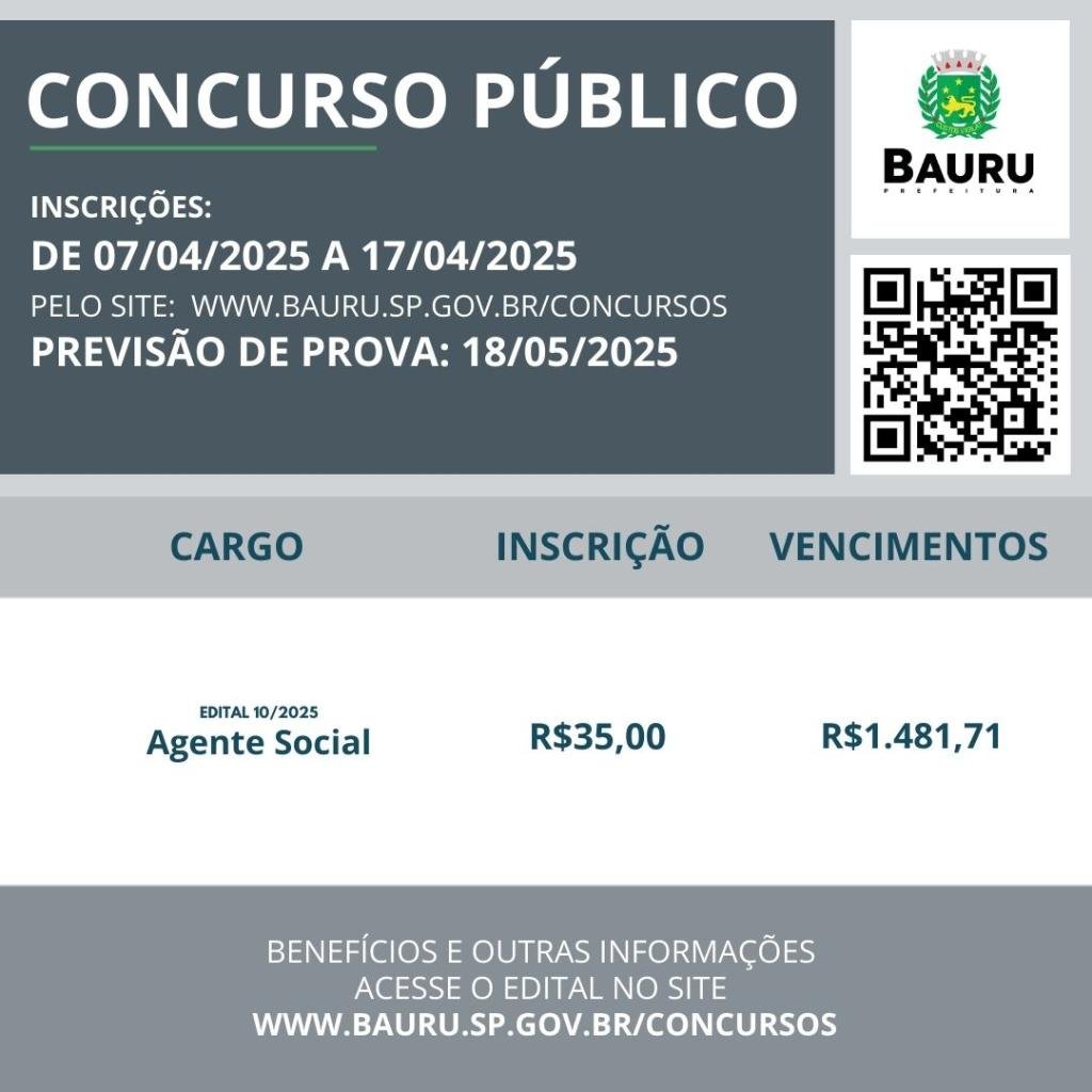 Concurso Público para Agente Social em Bauru: Inscrições Encerram Nesta Quinta !