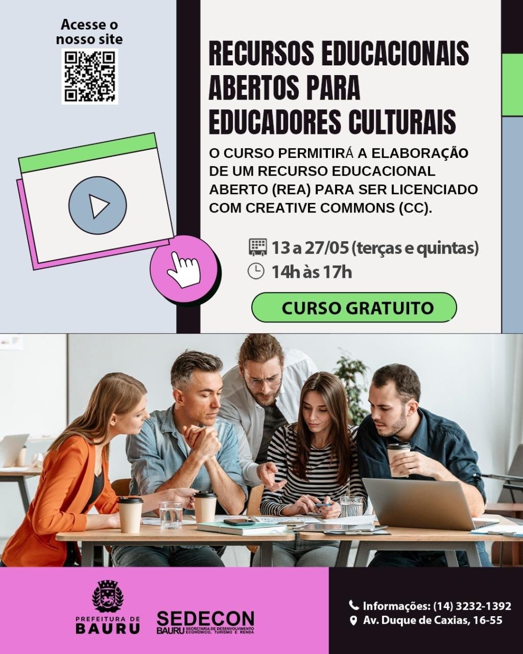 Curso de Recursos Educacionais Abertos para Educadores Culturais no CIT Bauru: Inscrições Abertas