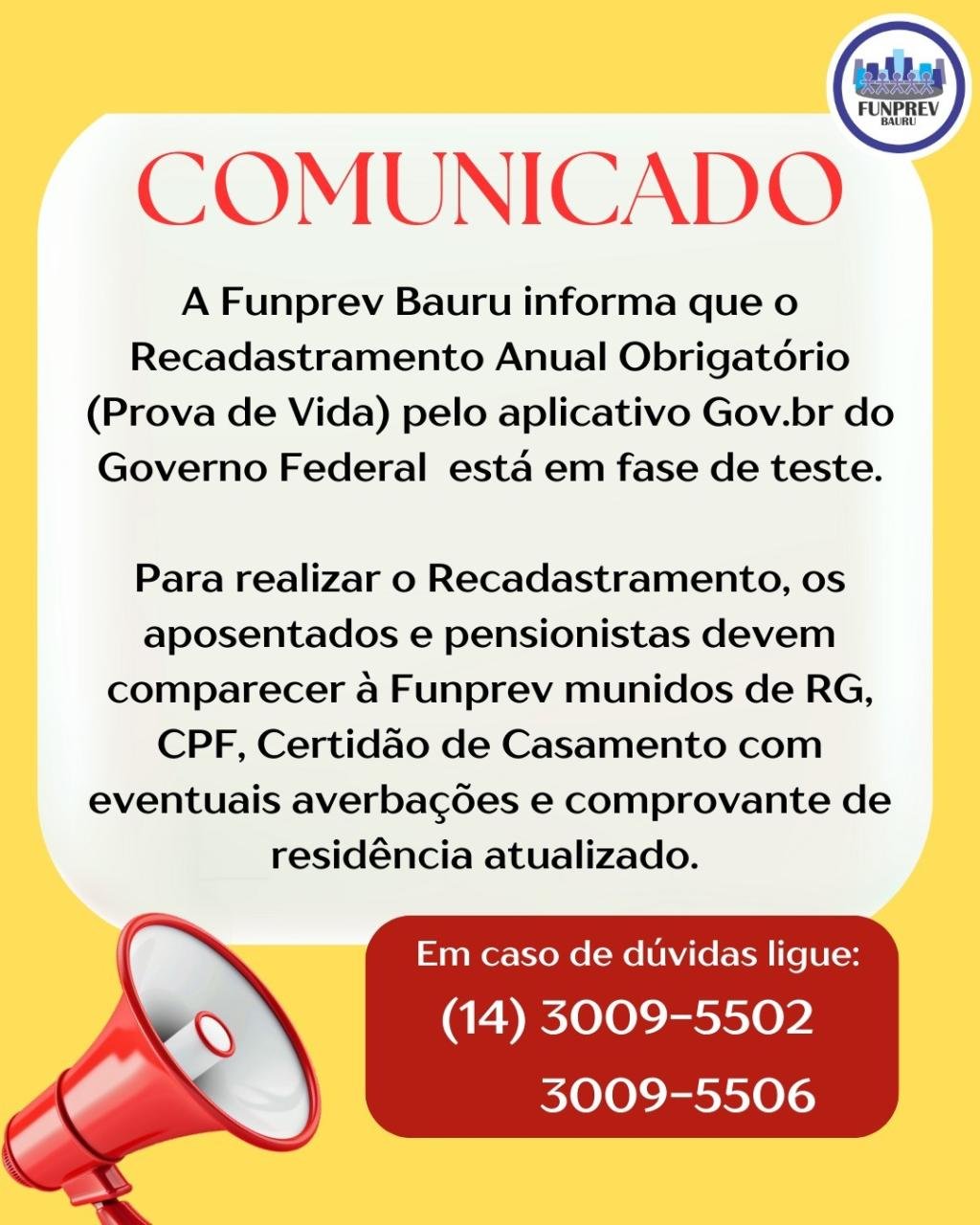Funprev Bauru reforça que Recadastramento Anual Obrigatório segue presencial