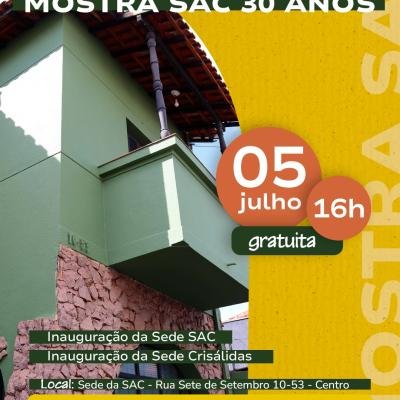 SAC celebra 30 anos com mostra cultural gratuita e inauguração de nova sede em Bauru neste sábado