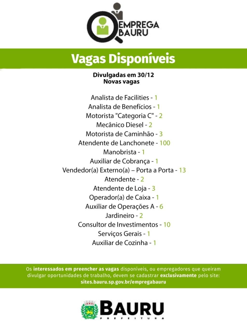 Emprega Bauru: vagas da semana - 30/12/2024
