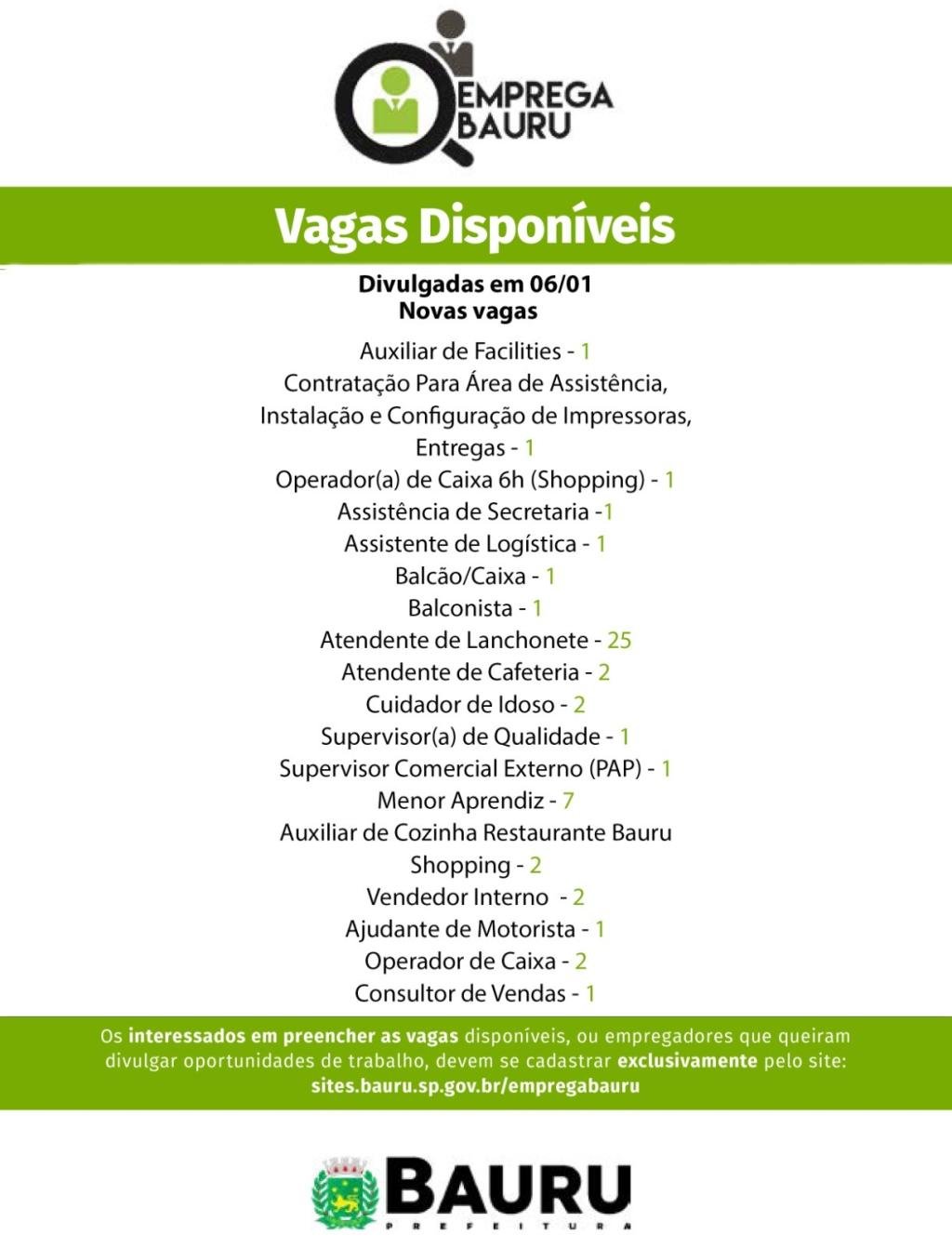 Emprega Bauru: vagas da semana - 06/01/2025