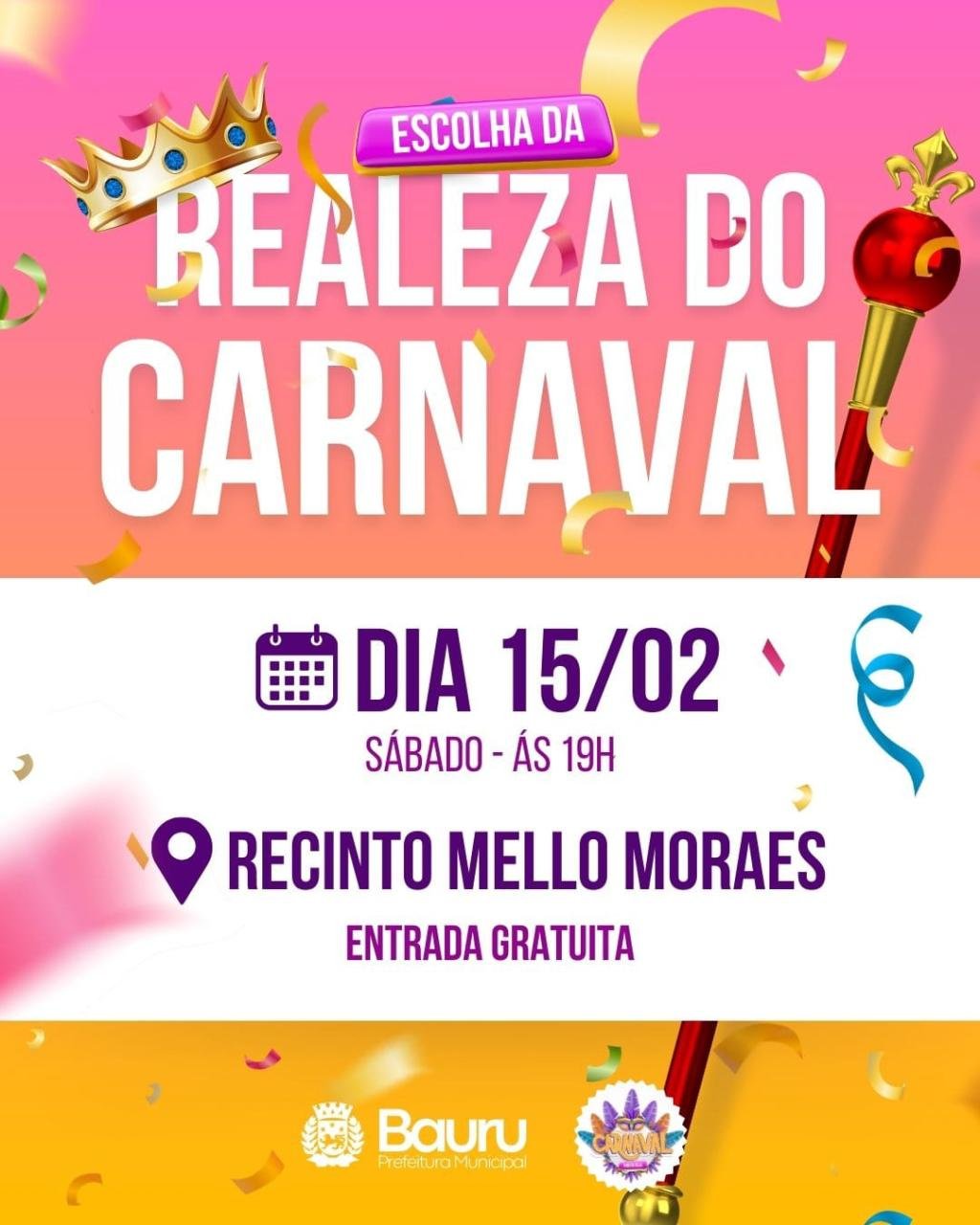 Secretaria de Cultura realiza o concurso para escolha da Realeza do Carnaval neste sábado