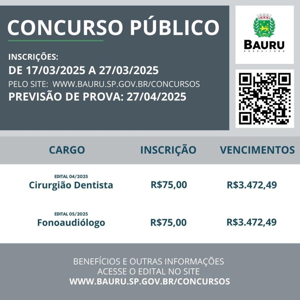 Prefeitura de Bauru vai abrir inscrições para sete concursos públicos em março