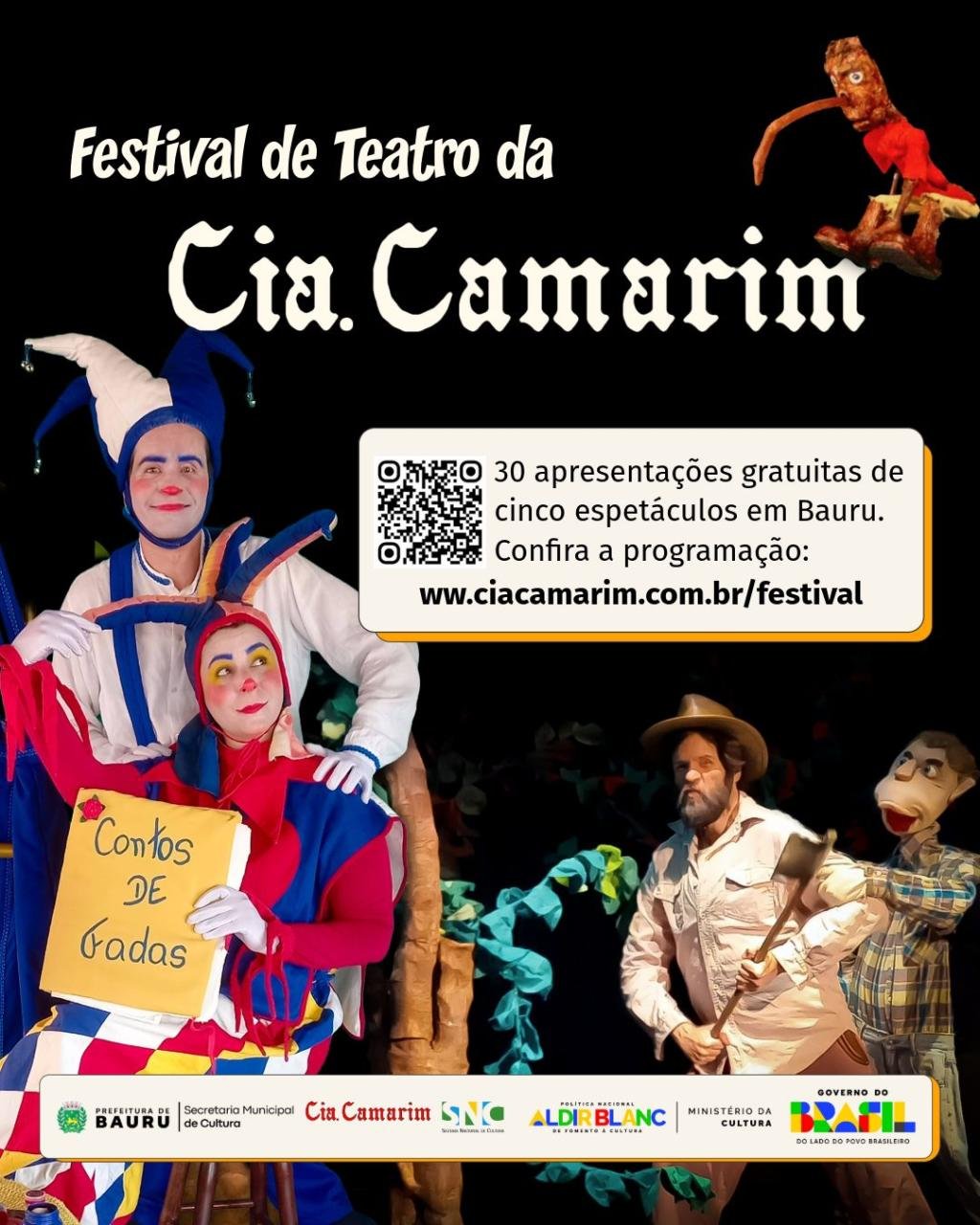 Festival de Teatro da Cia. Camarim estreia com adaptação sobre Pinóquio e roteiro de peças itinerantes para as crianças
